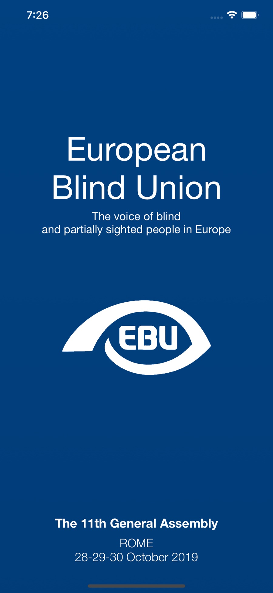 Splash screen dell'app EBU