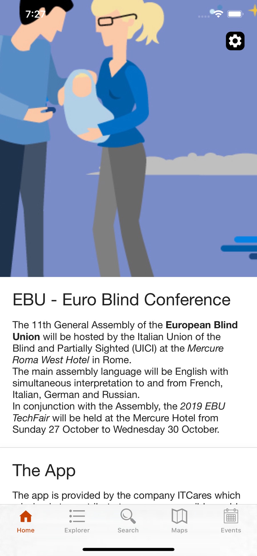 Schermata principale dell'app EBU