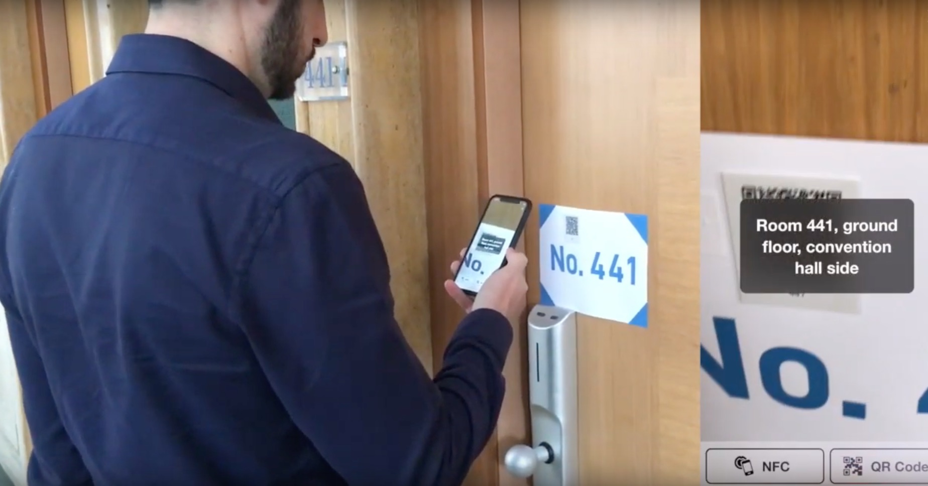 L'ospite legge il numero della stanza scansionando il QR-Code posto sulla maniglia
