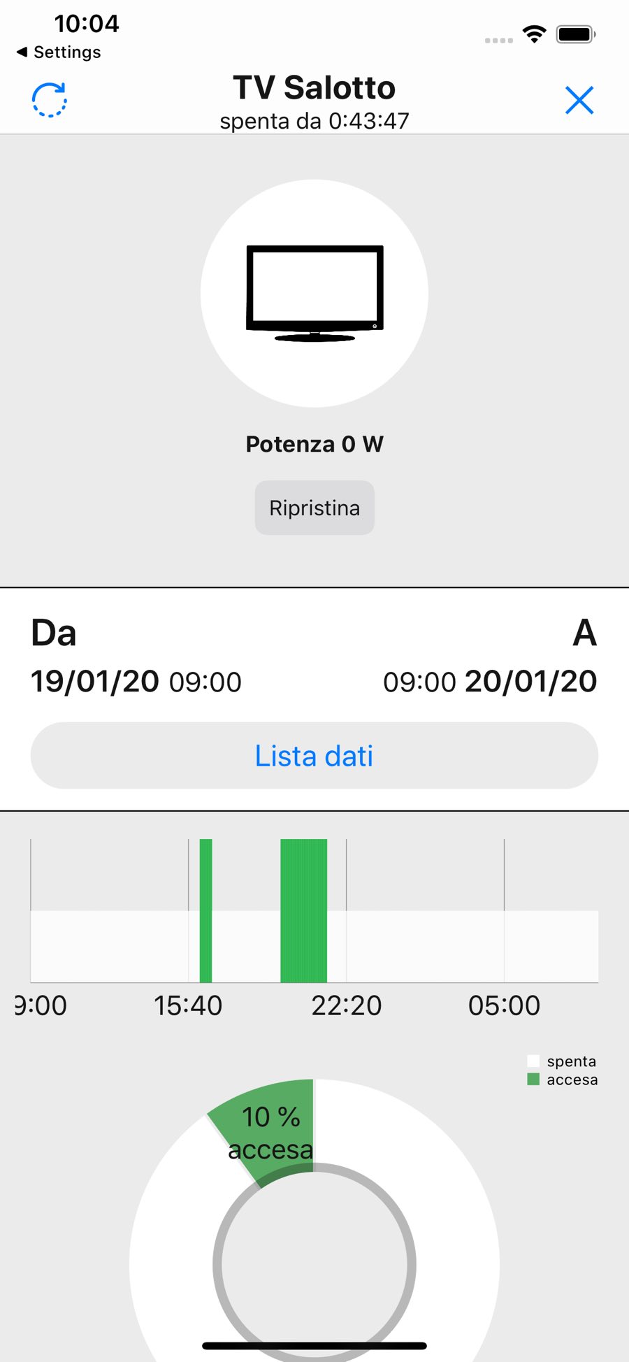 Schermata dettaglio dispositivo dell'app WimHome